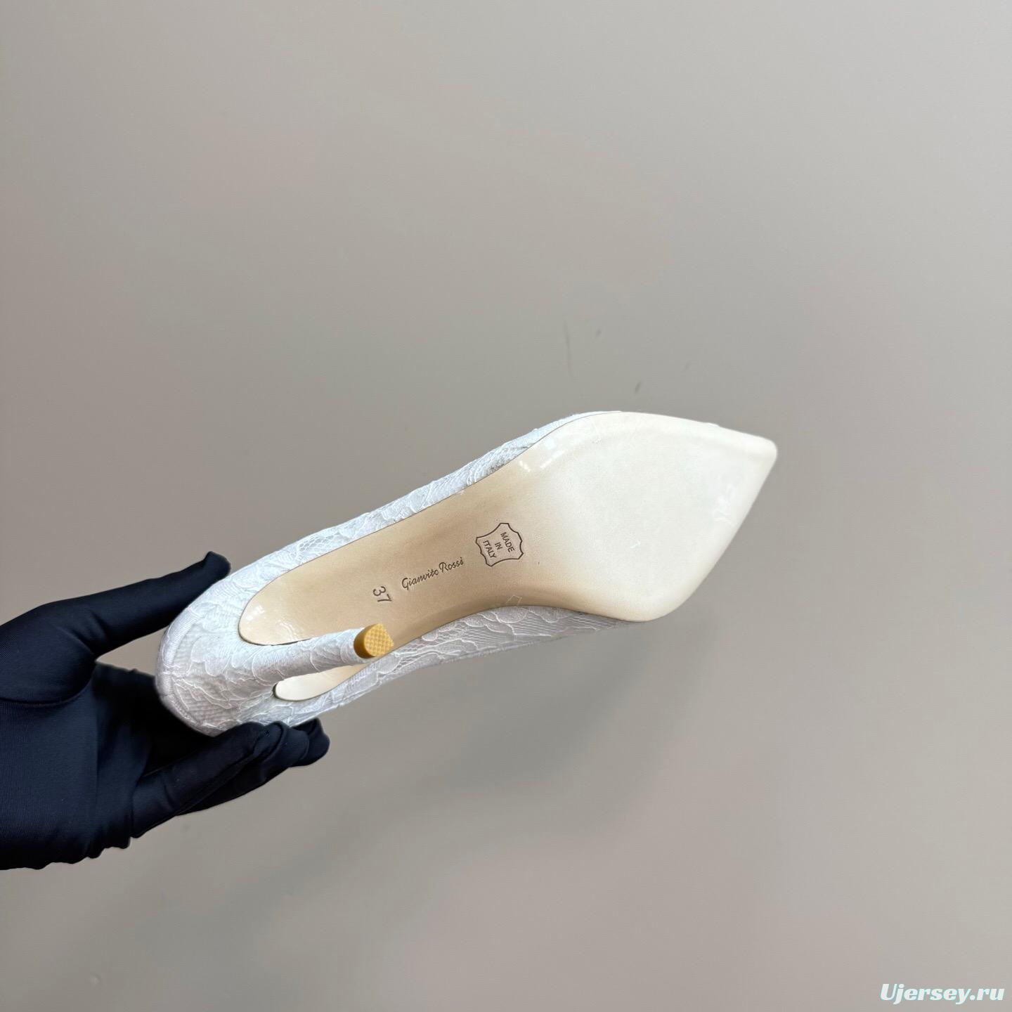 2025 Women Gianvito Rossi White Lace High Heel Shoes KFY00280