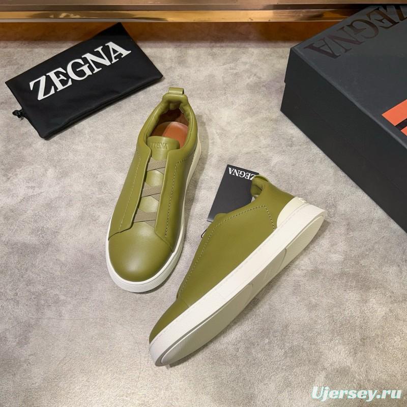 2024 Men Ermenegildo Zegna Olive Green Calfskin Sneakers