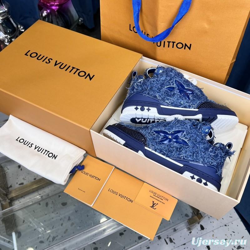 2025 Unisex Louis Vuitton Blue Denim Leather LV Trainer