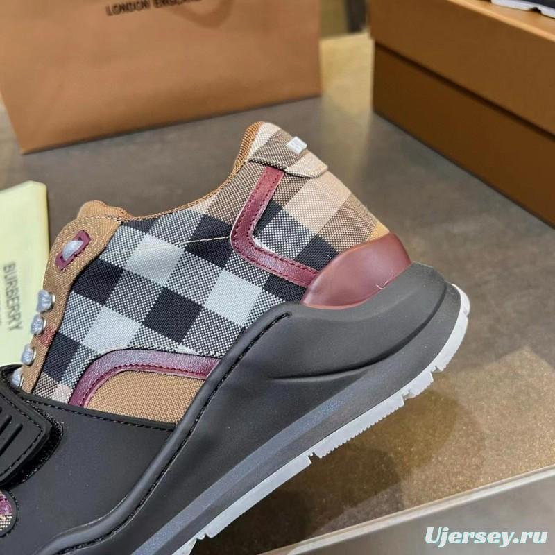 2025 Unisex Burberry Beige Black White Cotton Calfskin Suede Sneakers Vintage Pattern MJ00360(F)