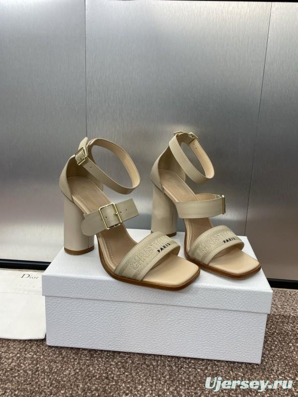 2025 Women Dior Beige Leather Sandals Buckle Strap High Heel