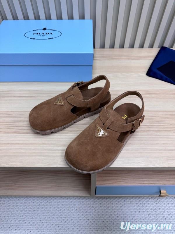 2025 Women Prada Brown Suede Sandals LY00280