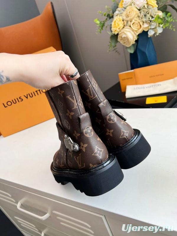 2024 Women Louis Vuitton Brown Monogram Leather Ankle Boots MJ00310