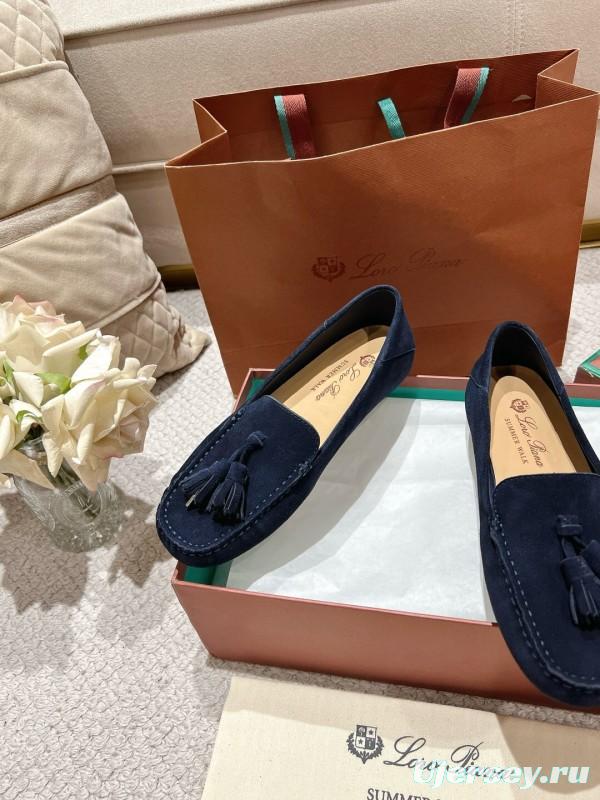 2025 Women Le Parmentier Navy Suede Loafers Tassel LY00391