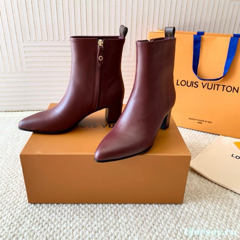 2024 Women Louis Vuitton Burgundy Leather Ankle Boots MJ00410
