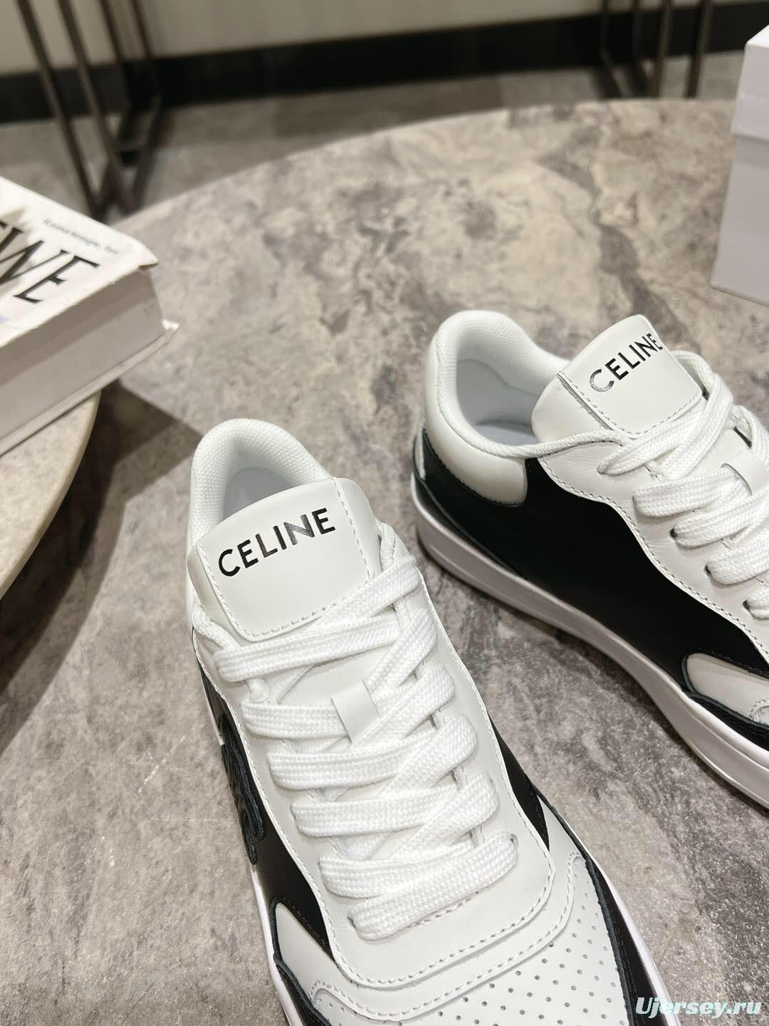 2025 Women Celine Black White Leather Sneaker