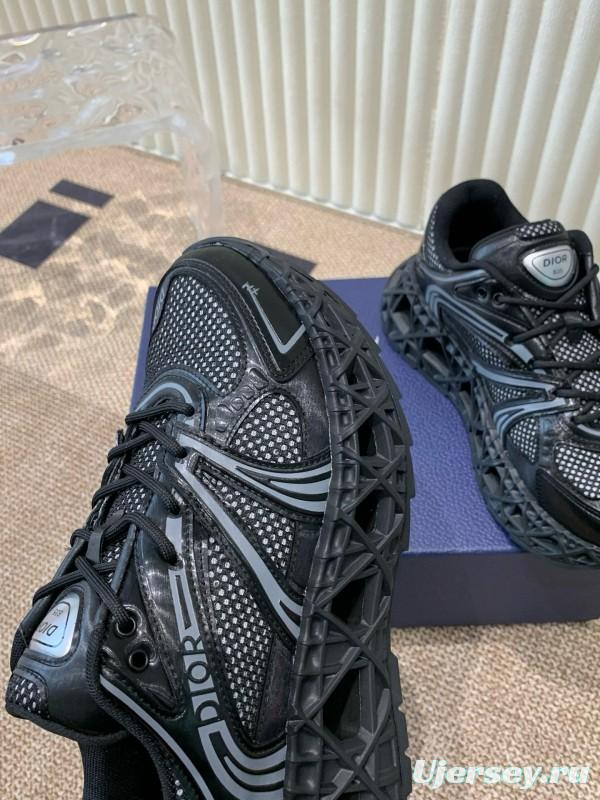 2024 Unisex Dior Black Mesh Leather Sneakers MJ00400