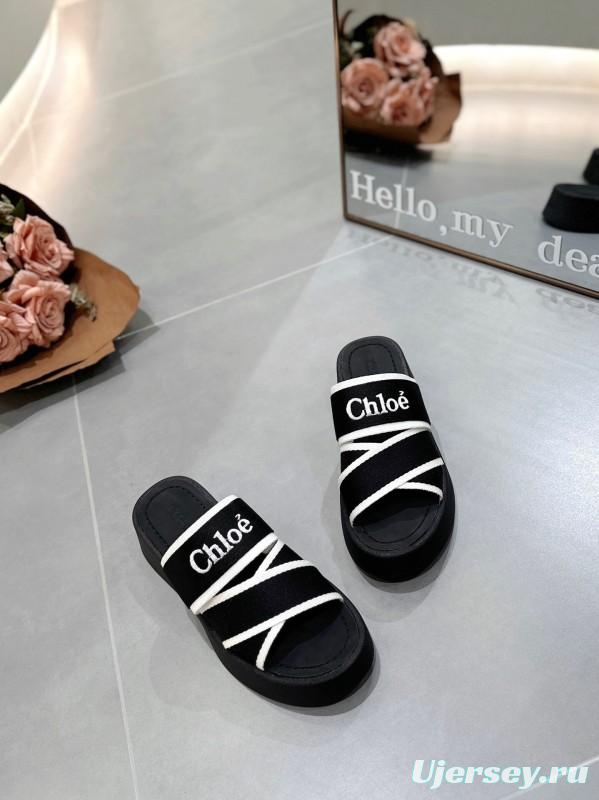 2025 Chloe Black White Knitted Embroidery Slippers LY00240