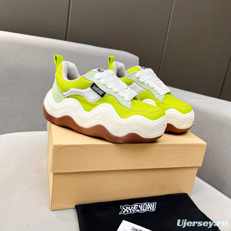 2025 Women HEYDAY Yellow White Green Canvas Leather Wave Bread Sneakers KFY00260
