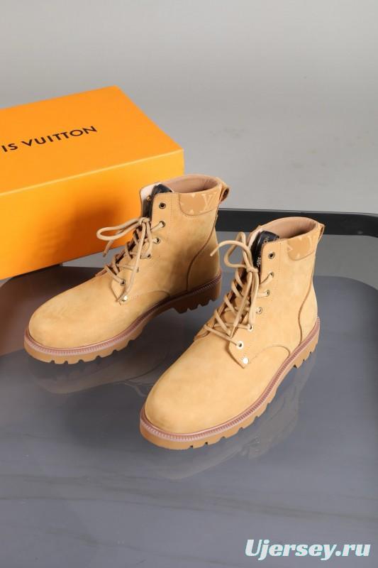 2024 Men Louis Vuitton Beige Nubuck Leather Ankle Boots MJ00470