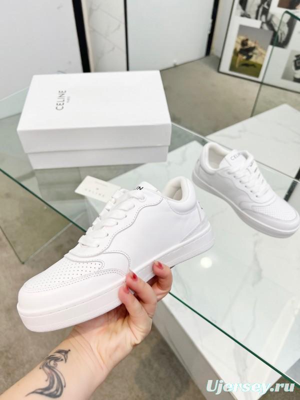 2025 Women Celine White Leather Sneakers Block Triomphe KFY00260