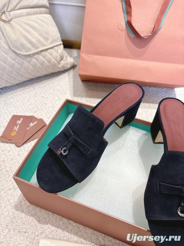 2025 Women LP Navy Suede Heeled Mules