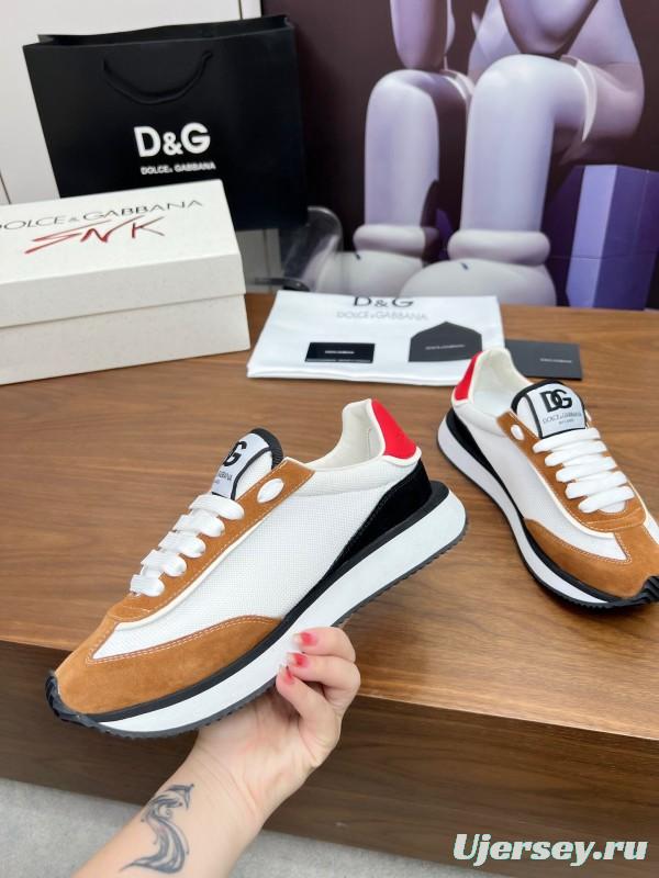 2025 Unisex Dolce & Gabbana White Red Black Suede Mesh Sneakers LY00300(F)/LY00301(M)