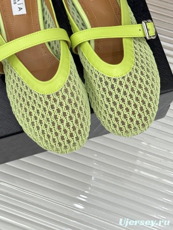 2025 Slippers Unisex AlAIA Light Green Mesh Leather Flat Customize