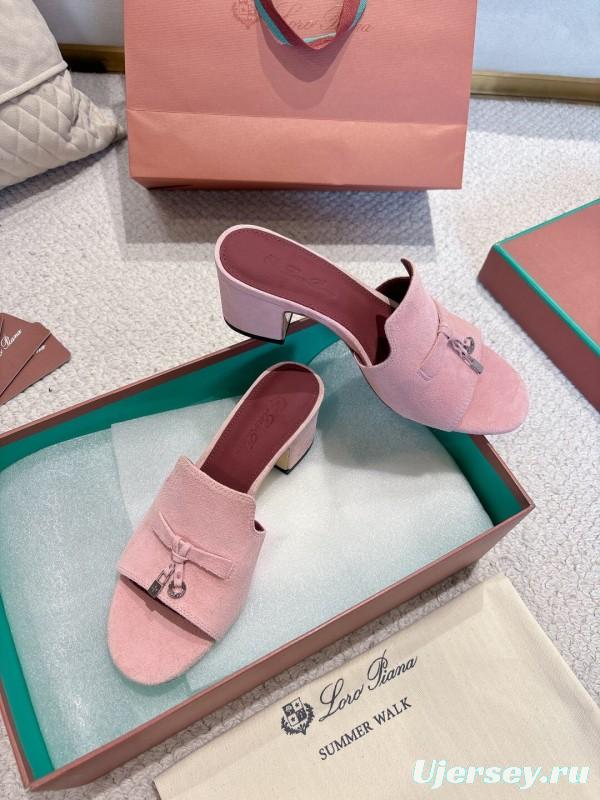2025 Women LP Pink Suede Heeled Mules