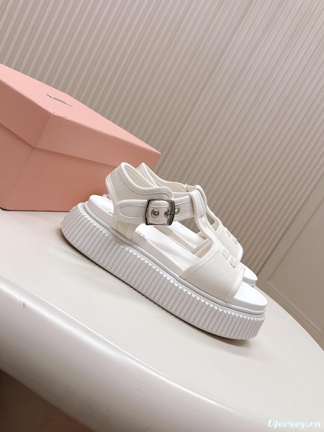 2025 Women Miu Miu White Canvas Sandals
