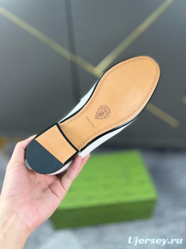 2024 Men Gucci white brown leather loafers MJ00280