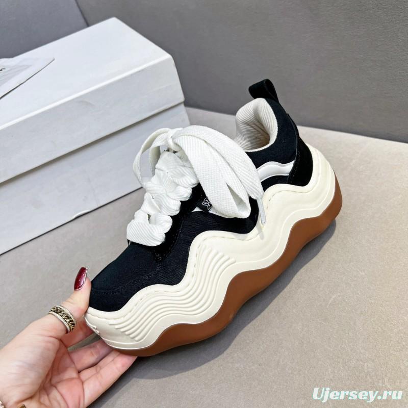 2025 Women HEYDAY Black White Canvas Leather Sneakers Wave Sole KFY00260