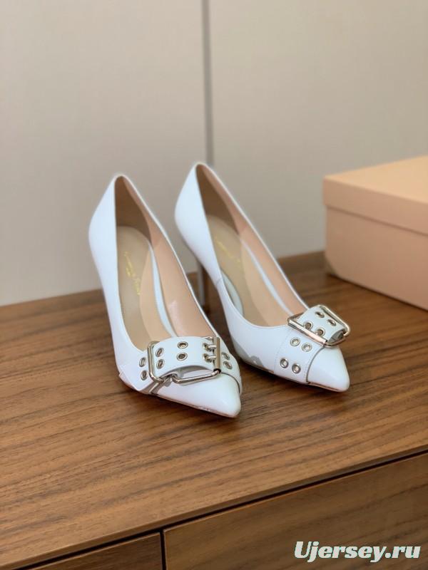 2025 Women Gianvito Rossi White Leather Buckle Pumps KFY00300
