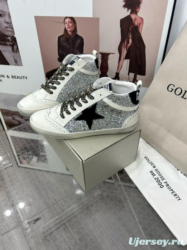 2024 Women GGDB Silver White Leather High Top Sneakers MJ00300