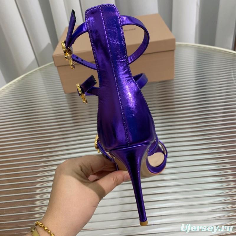 2025 Women Gianvito Rossi Purple Leather High Heel Buckle Sandals