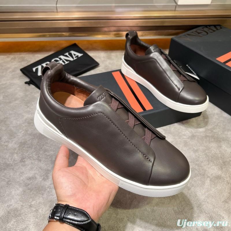 2024 Men Ermenegildo Zegna Brown Calfskin Leather Sneakers LY00000