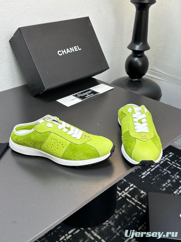 2025 Women CHANEL Green Suede Casual Sneakers Handmade For LY00360(F)