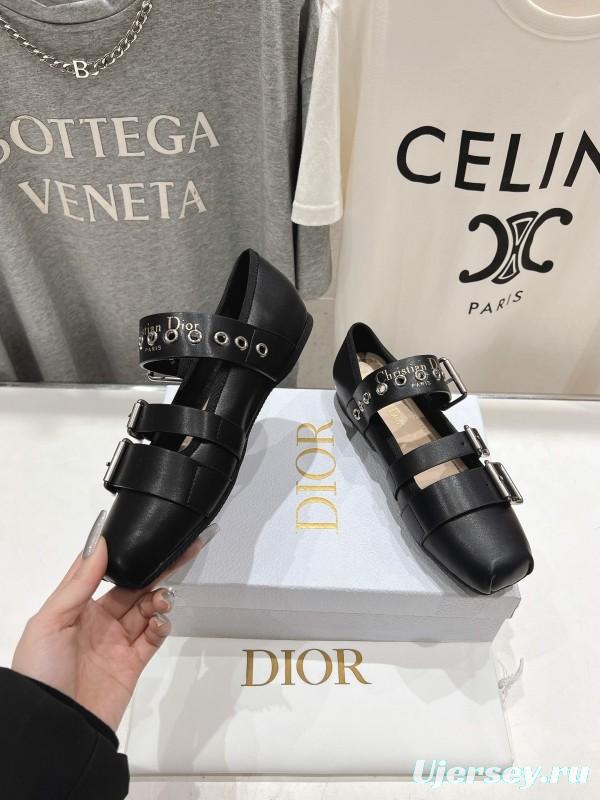 2025 Women Dior Black Leather Mary Jane Buckle KFY00300