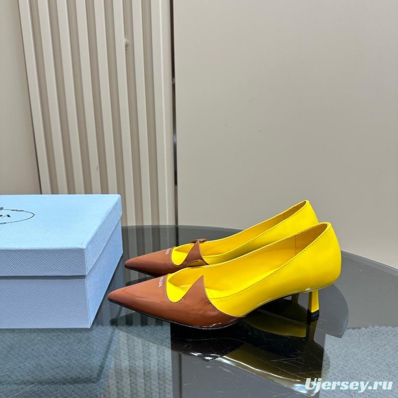 2025 Women Prada Brown Yellow Leather Heels KFY00310