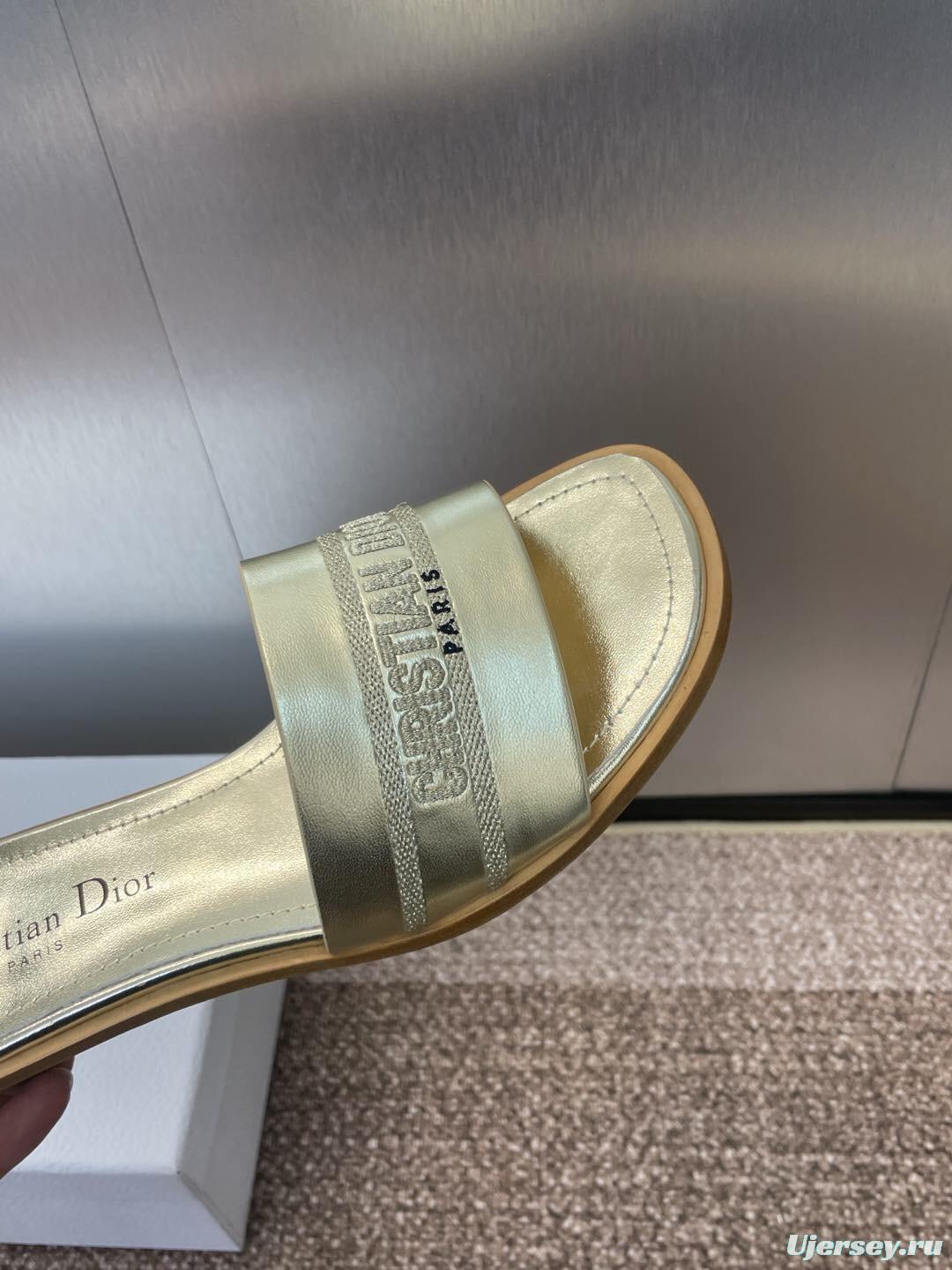 2025 Women Dior Gold Leather Slippers CHRISTIAN DIOR PARIS