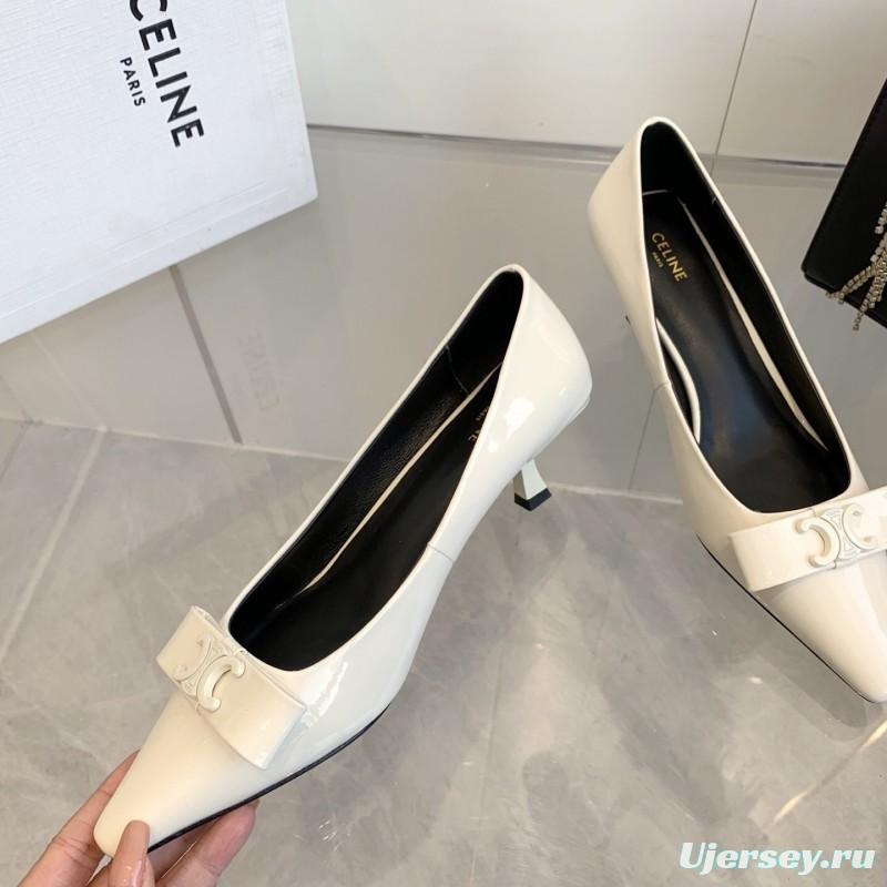2025 Women Celine White Calfskin Pointed Toe Pumps KFY00330