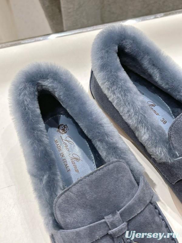 2024 Women LP Blue Suede Shearling Loafers MJ00300