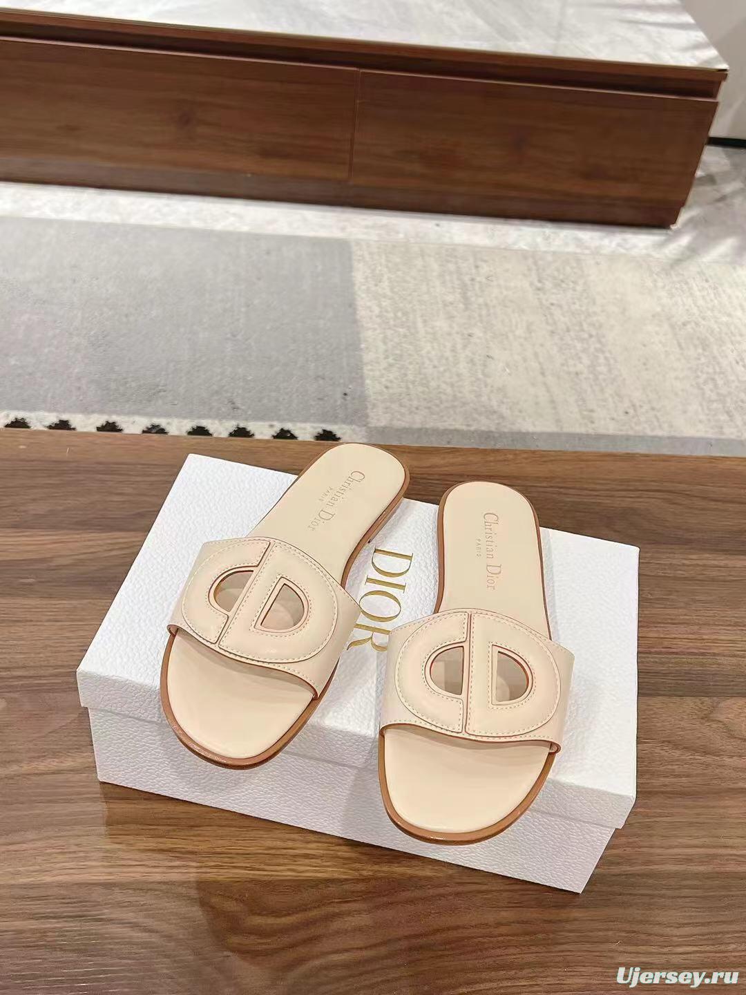 2025 Dio Ivory Leather Slippers LY00260