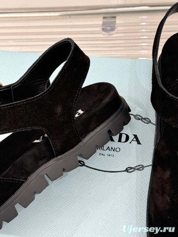 2025 Women Prada Black Suede Sandals