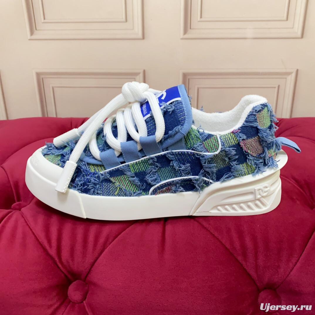 2025 Unisex Dolce & Gabbana Blue Green Denim Fabric Sneakers