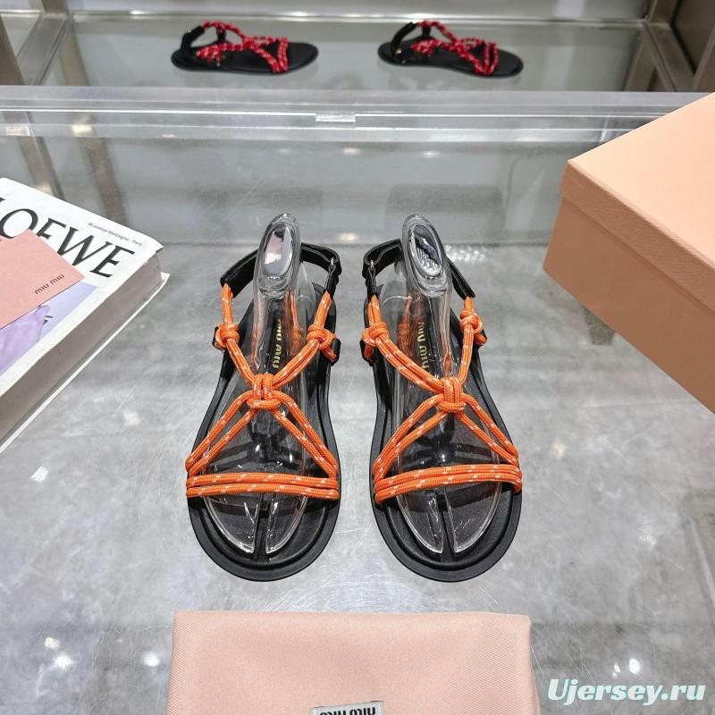 2025 Women Miu Miu Orange Black Rope Leather Sandals