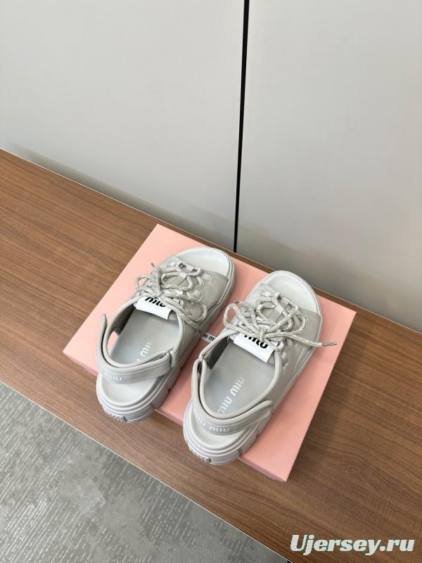 2025 Women Miu Miu White Leather Sandals LY00240
