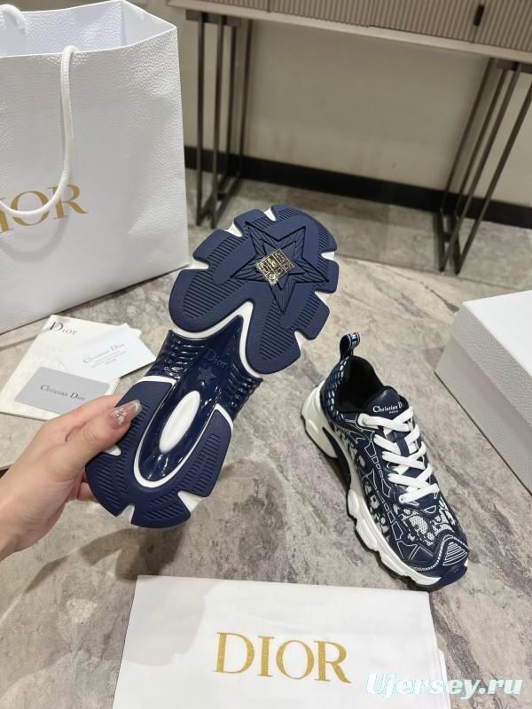 2025 Women Dior Navy White Fabric Sneakers