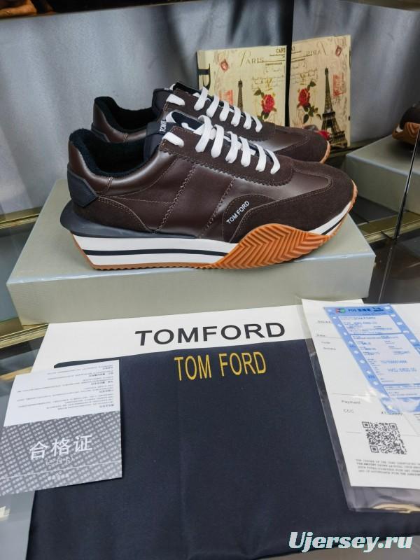 2025 Men TOM FORD Brown Black Leather Suede Sneakers LY00360(M)
