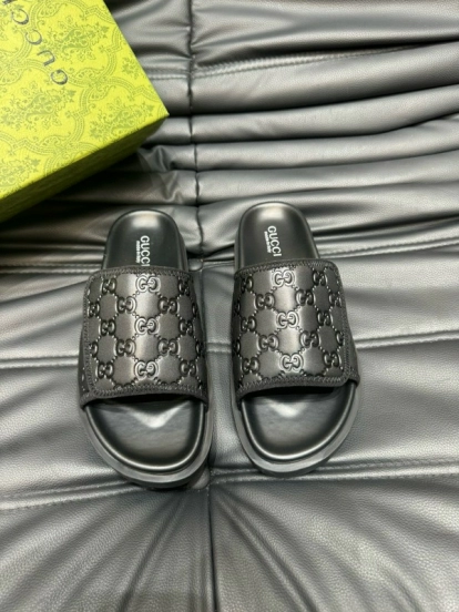 2024 Slippers Gucci Black Leather Slippers MJ00200