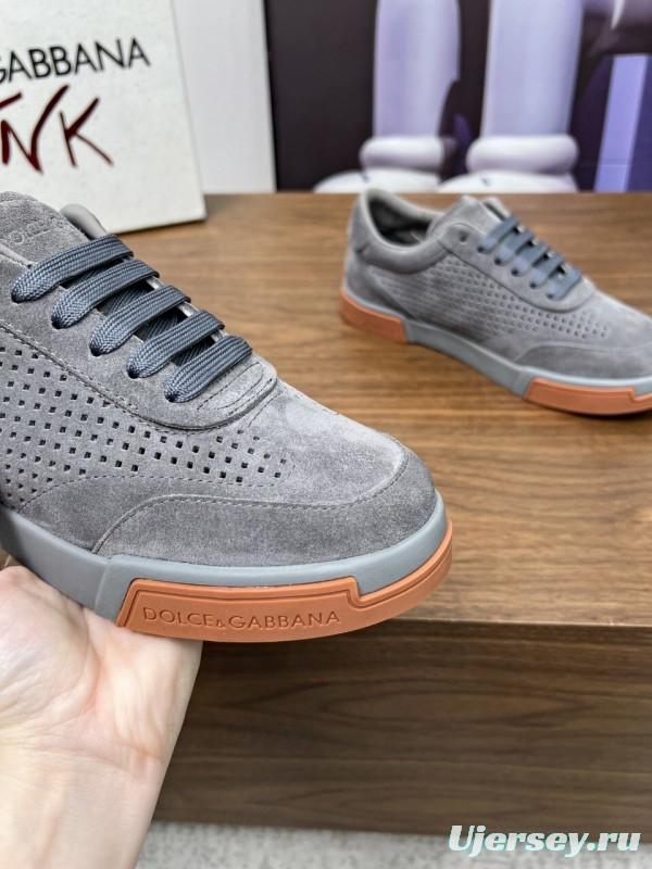 2025 Men Dolce & Gabbana Gray Suede Casual Sneakers LY00280