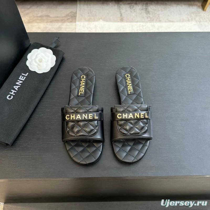 2025 Slippers Women Chanel Black Leather Slippers