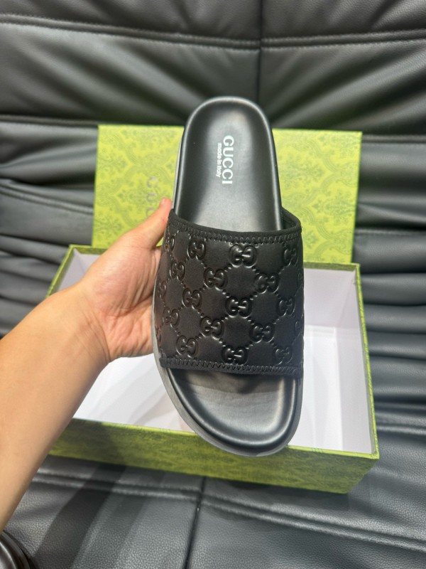 2024 Slippers Gucci Black Leather Slippers MJ00200
