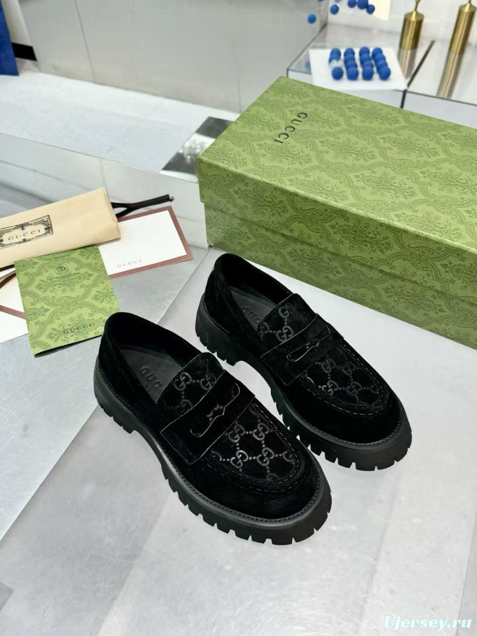 2024 Women Gucci Black Suede Leather Loafers MJ00320