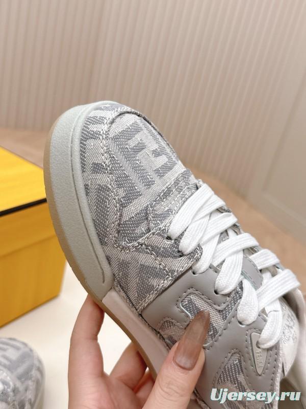 2025 Unisex Fendi Gray White Leather Fabric Plimsolls FF Retro LY00350(F)/LY00360(M)