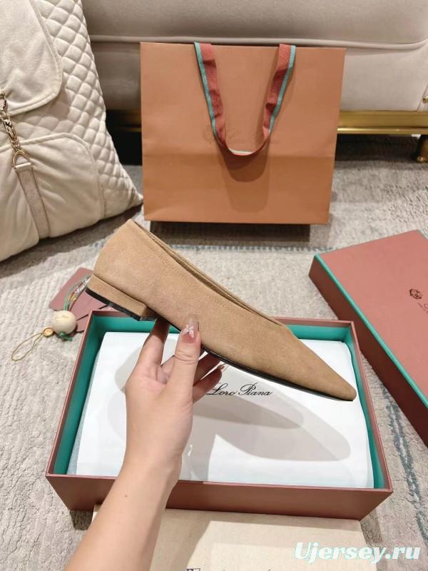 2025 Women Loro Piana Beige Suede Loafers