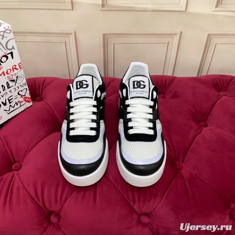 2025 Unisex Dolce & Gabbana Black White Mesh Leather Sneakers