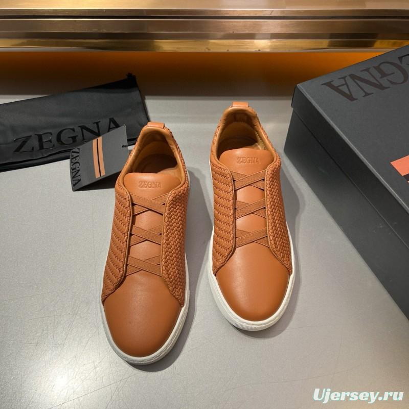 2024 Men Ermenegildo Zegna Brown Leather Woven Sneakers