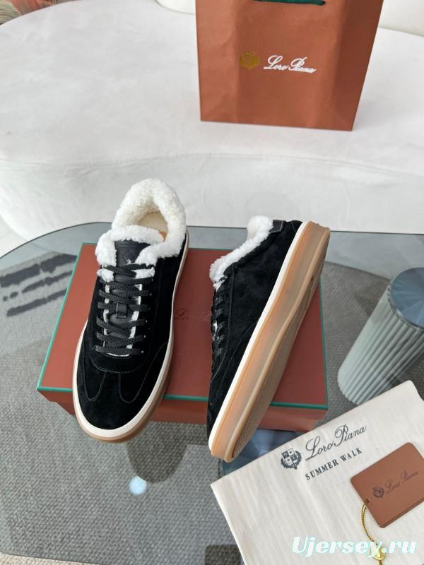 2024 Unisex Le Parmentier Black Suede Sheepskin Tennis Shoes MJ00350