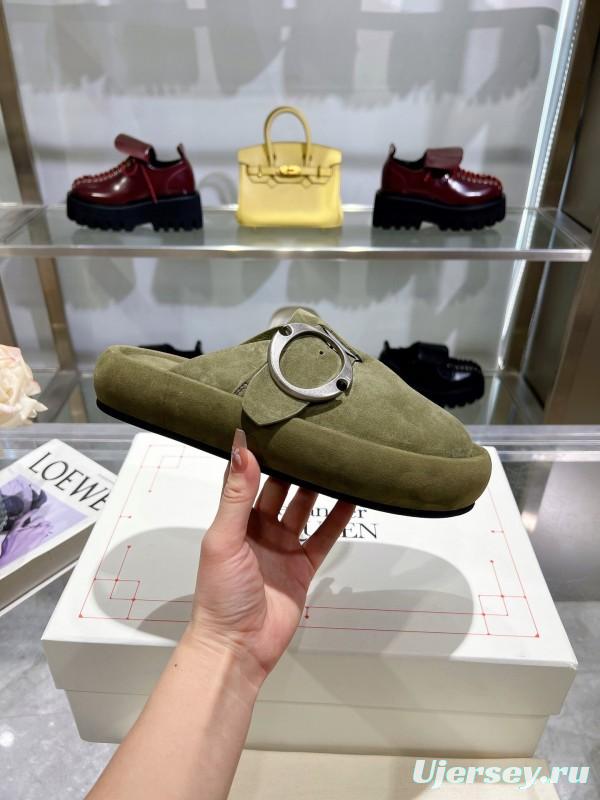 2025 Unisex ALEXANDER MCQUEEN Olive Suede Slippers